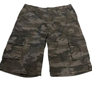 💣2/$20 Y2K Camo Cargo Shorts Men's 30 (Fits 32) Dark Grey Loose‎ Army Skater